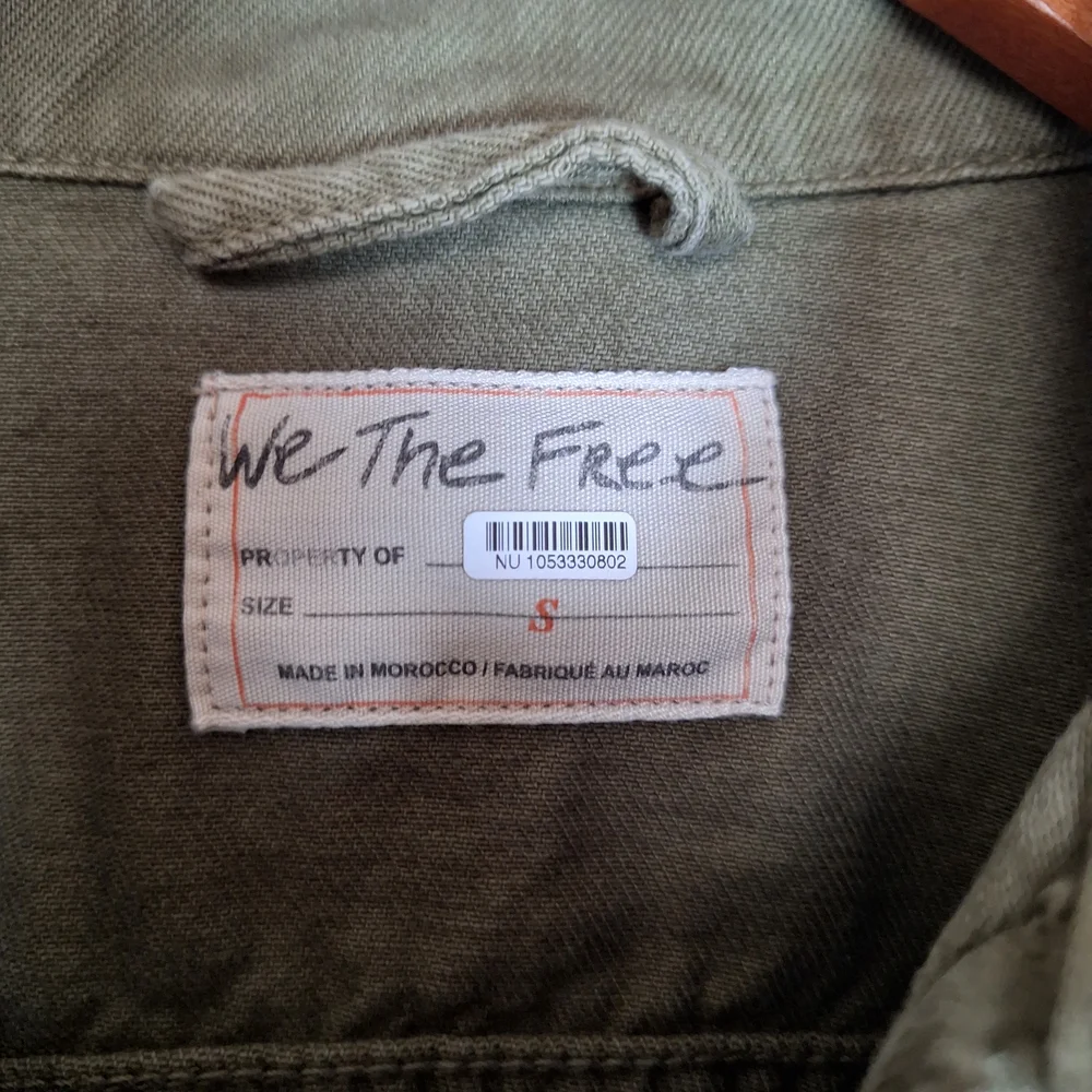 Free People We The Free Olive Green Cropped Utility Trucker Denim Jacket Size S